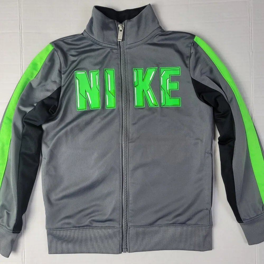 Nike Boys Track Jacket Size 6 Gray Green Full Zip Athletic Jacket